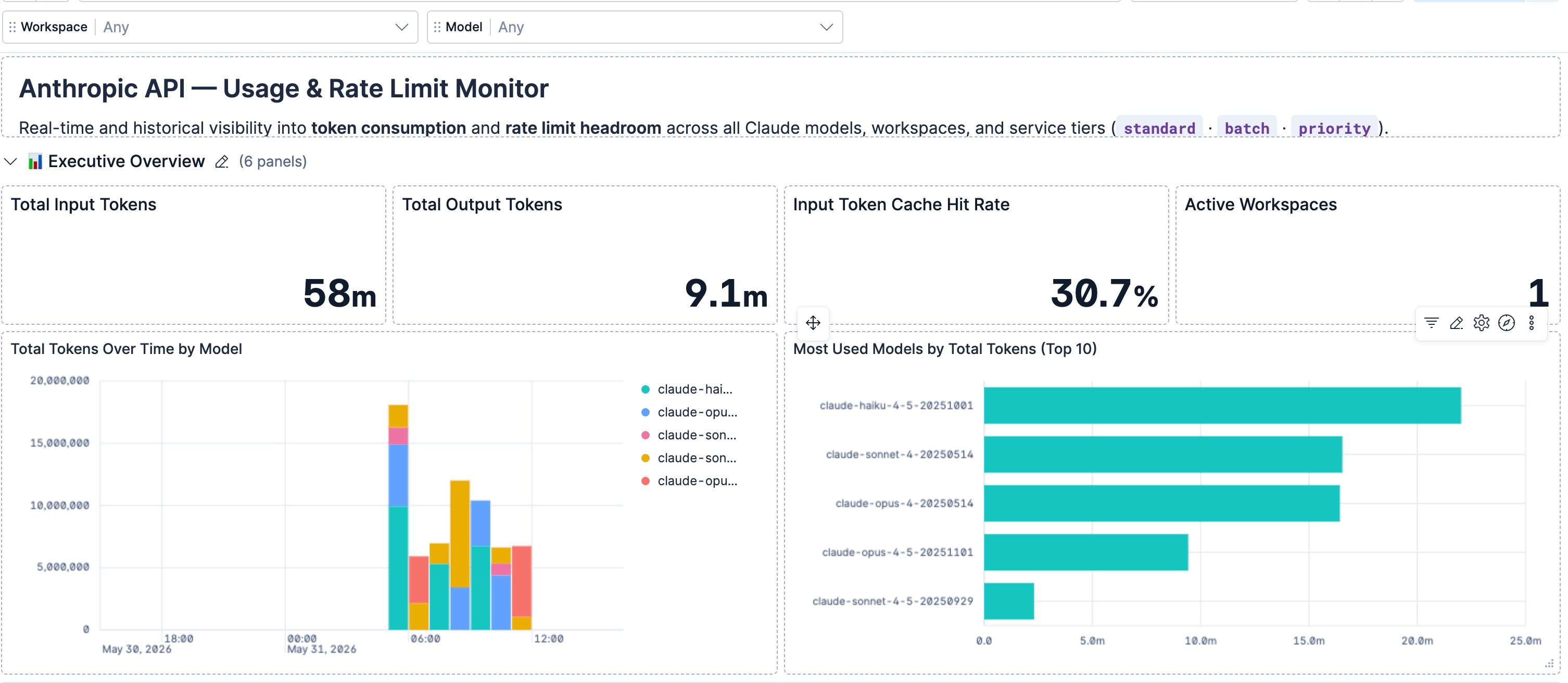 Anthropic Metrics overview dashboard