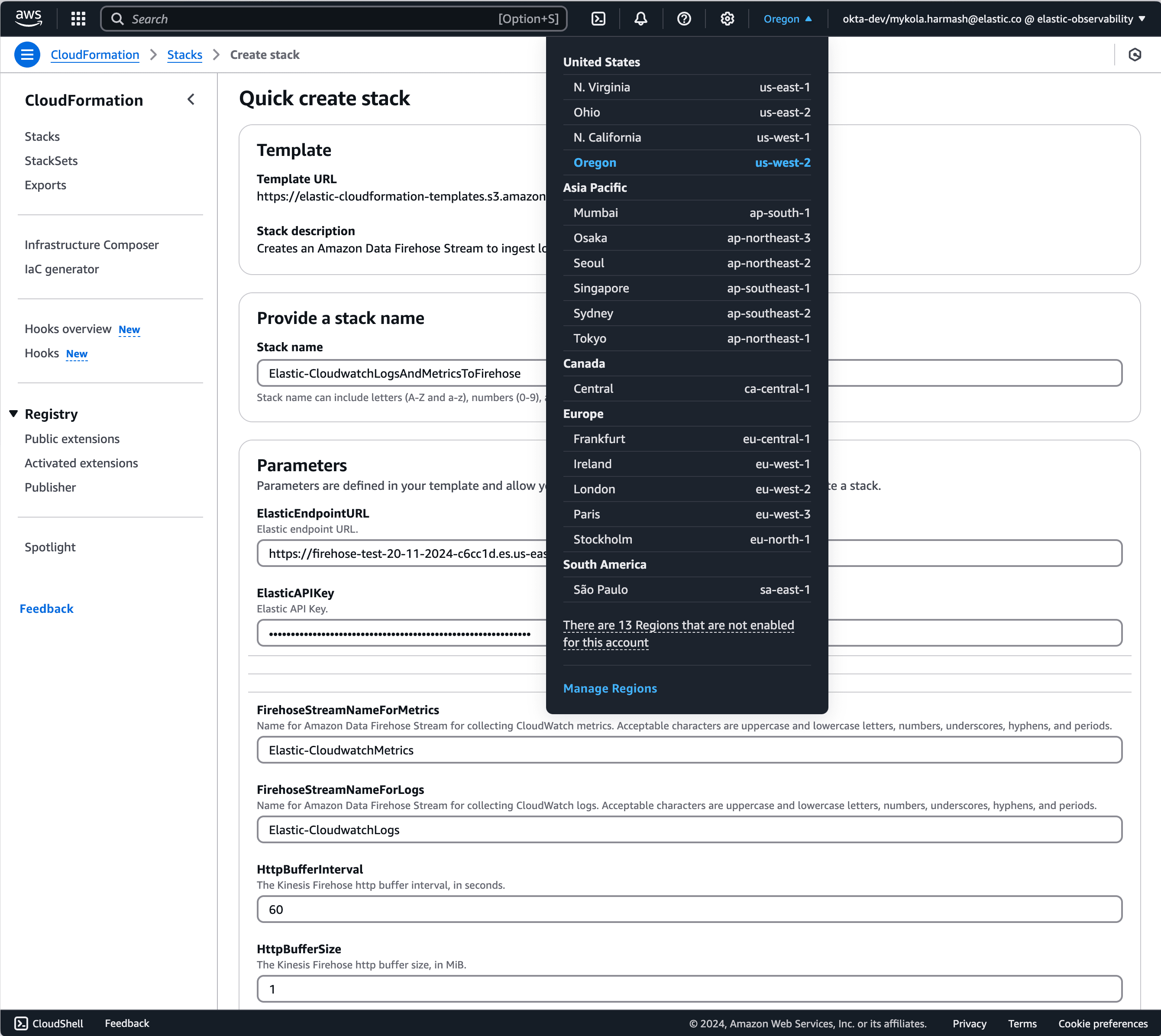 AWS region selector
