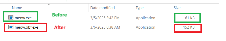 Example of binary before and after obfuscation