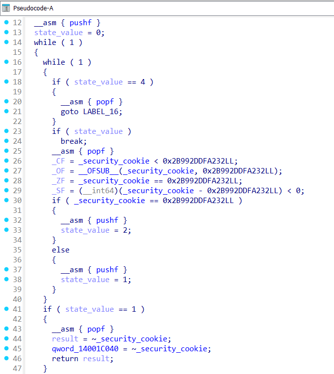 Obfuscated decompilation of security_init_cookie function