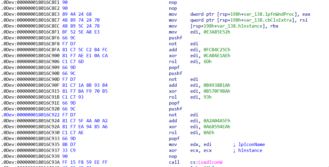 Restoring LoadIcon parameter from immediate mov obfuscation