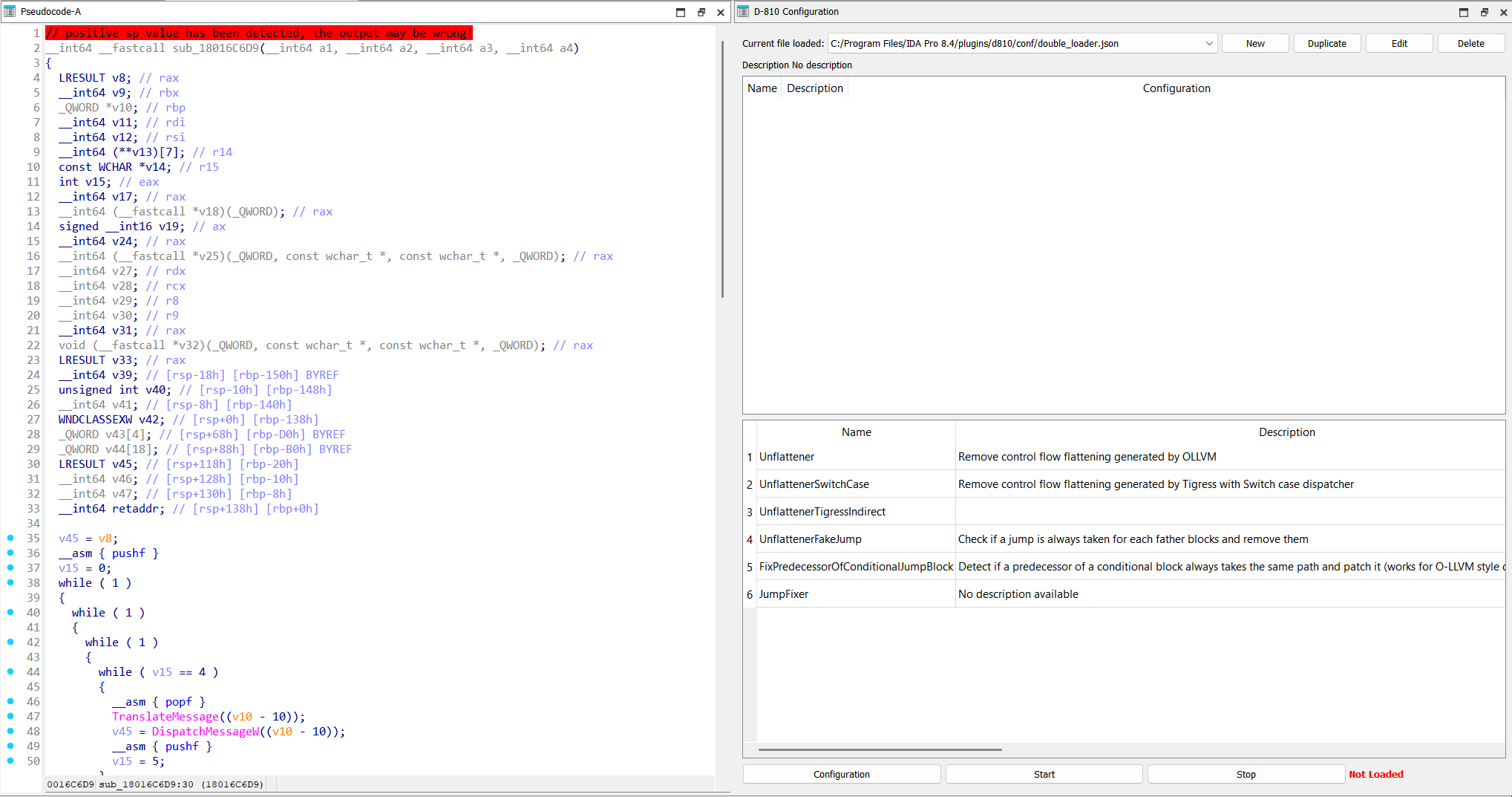 Decompilation cleanup of DoubleLoader function using D810