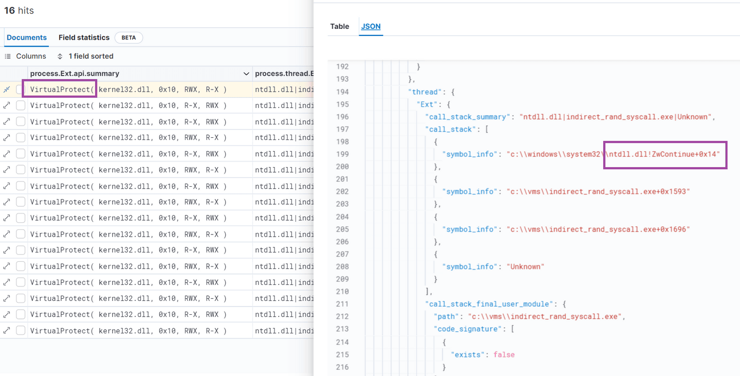 VirtualProtect via Random Indirect Syscall rule match examples