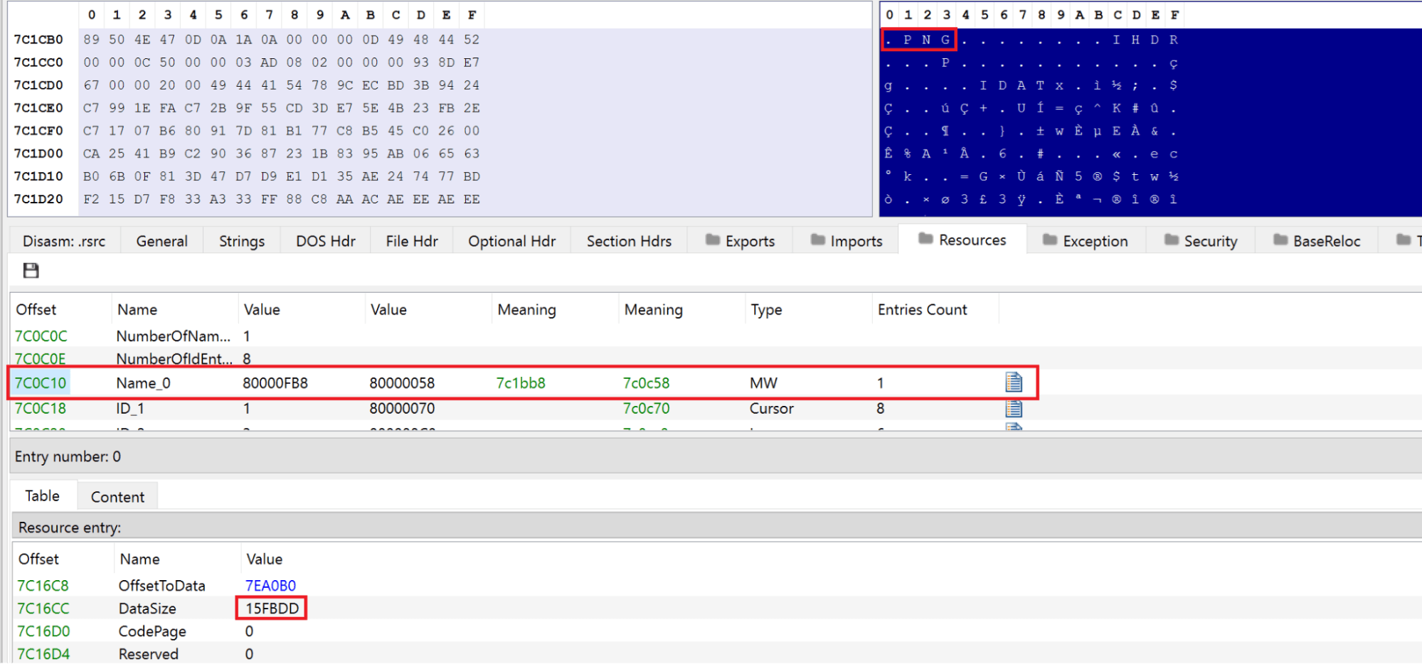 Large embedded PNG file in the resources section